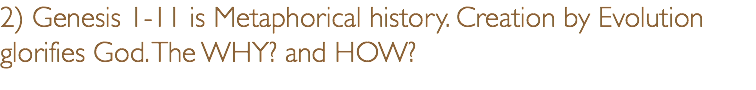 2) Genesis 1-11 is Metaphorical history. Creation by Evolution glorifies God. The WHY? and HOW?